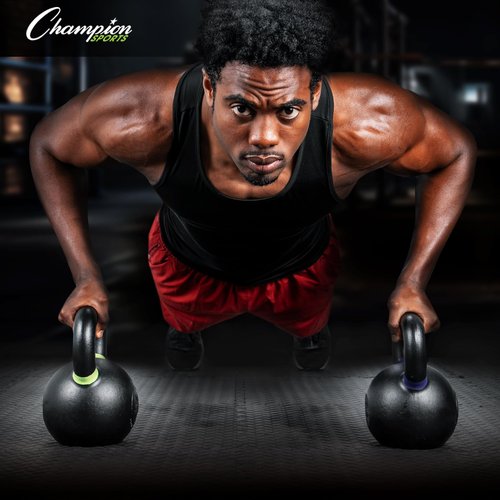 Champion Sports Rhino Fitness 10 LB Iron Kettlebell - Full Body Powder Coated - Textured for Improved Grip - Color Coded Handles