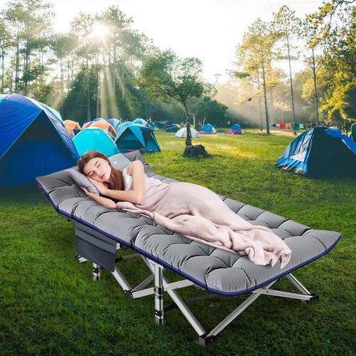 LILYPELLE Oversized XXL Folding Camping Cot, 78" L x 32" W x 18" H Heavy Duty Sleeping Cots with Carry Bag, Double Layer Oxford Portable Travel Camp Cots for Home, Office Nap and Outdoor Beach