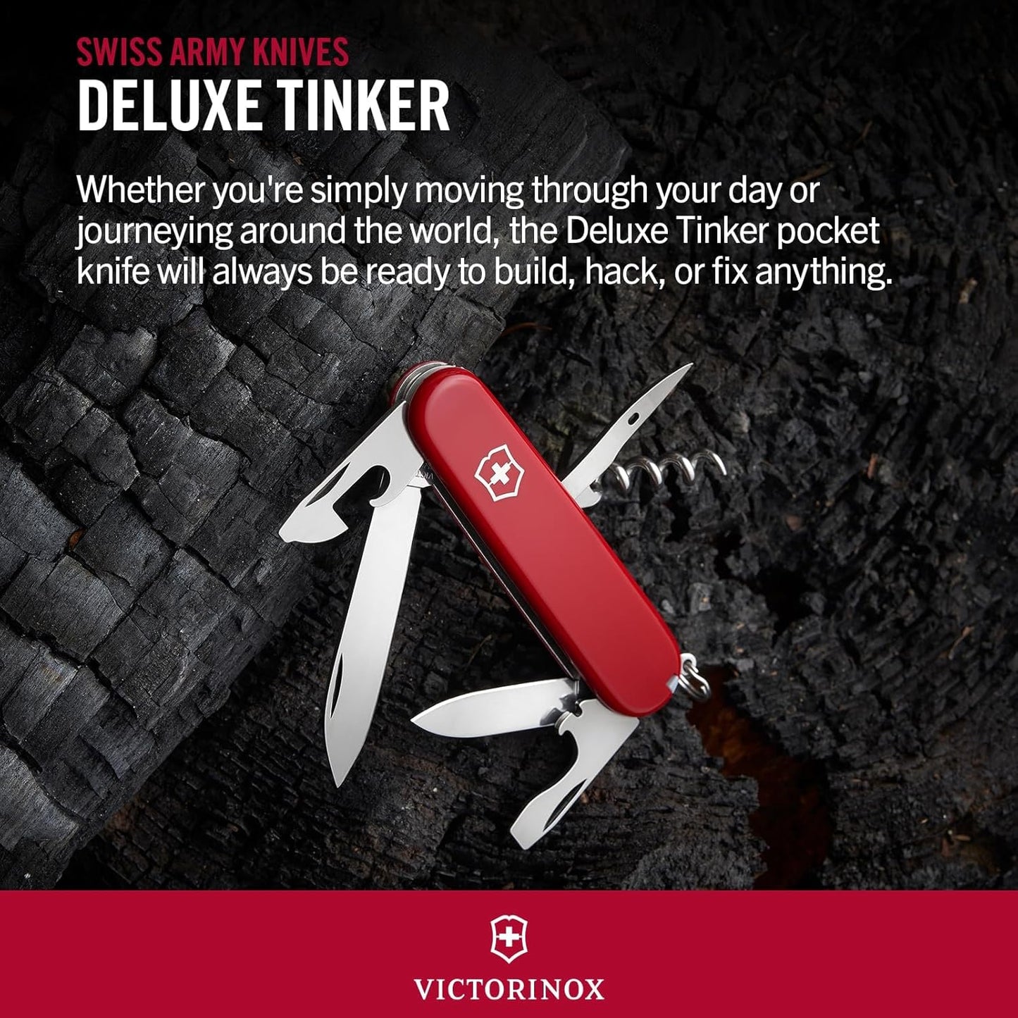 Victorinox Swiss Army Multi-Tool, Tinker Pocket Knife , Red, 91mm