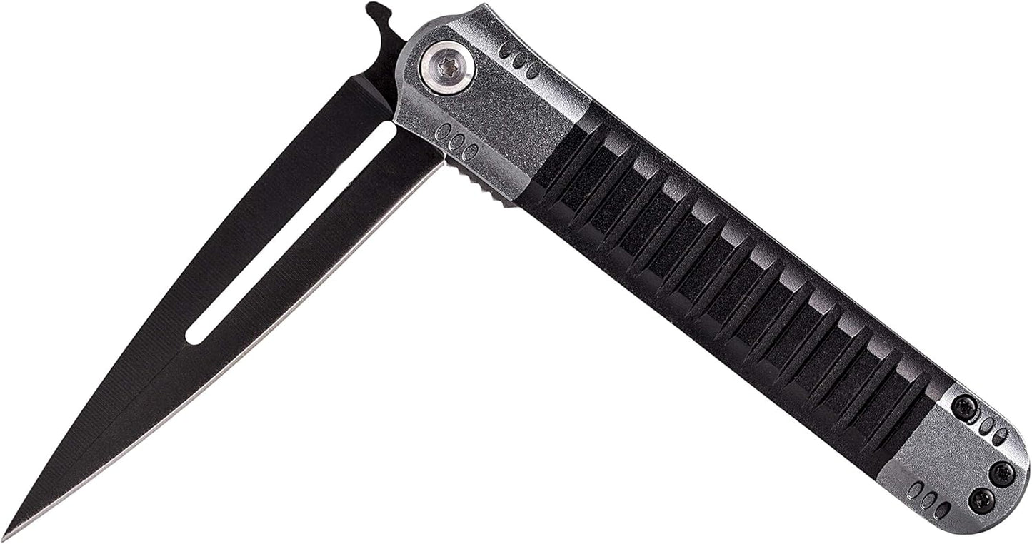 Uzi UZK-FDR-009 Covert Folding Knife with Straight Edge Stainless Steel Blade and Aluminum Handle with Metal Clip and Spring Assist, Survivor Tool, for Outdoor Trips, Camping, Fishing, Hunting, Black