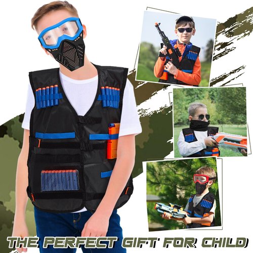 Motionchic 2 Sets Kids Tactical Vest Kit Tactical Mask for Boys Girls Face Protective Shooting Game Party Series