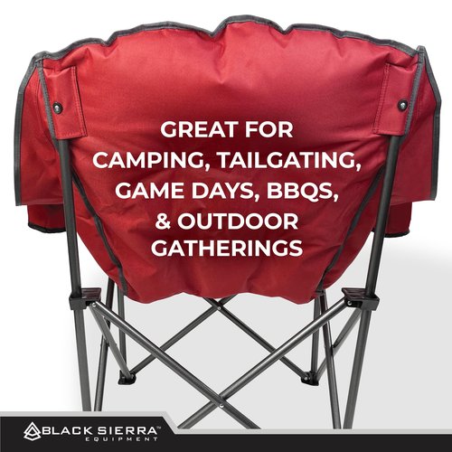 Black Sierra Plush XL Camping Chair for Adults, Oversized Outdoor Folding Chair Supports 400 lbs, Heavy Duty Padded Seat with Cup Holders and Carry Bag, Perfect for Tailgating, Sports, or Patio Use