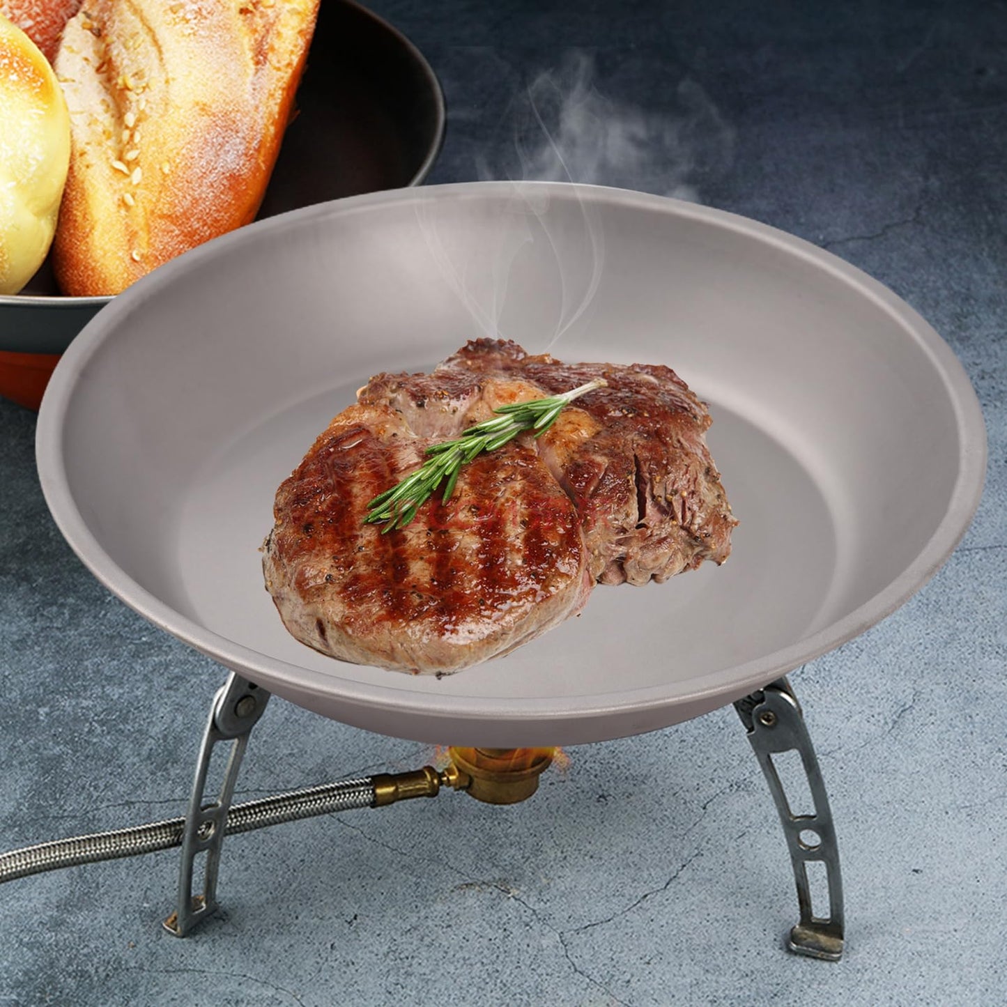 Aomiun Titanium Camping Plate Set of 8, Ultralight Durable Titanium Dish Plate with Folding Forks Spoons, Portable Round Dinner Plates Outdoor Camping Pan Tableware Utensils for BBQ Hiking Picnic