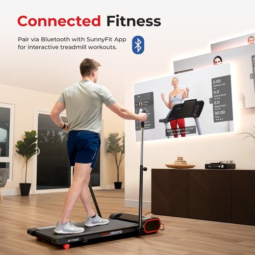 Sunny Health & Fitness Smart Slim Treadmill, Under Desk/Office, Walking Pad with Arm Exerciser Trekking Poles, Full Body Workout and Optional SunnyFit® App Enhanced Bluetooth Connectivity – SF-T723007