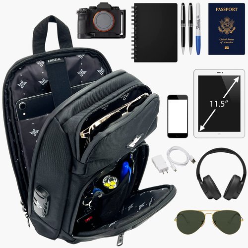 Erozul Equinox Sling Backpack Anti Theft Combination Lock Chest Shoulder Bag Waterproof Crossbody Casual Daypack (Graphite)