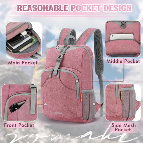 ZOMAKE Ultra Lightweight Backpack 10L, Small Hiking Daypack Water Resistant Travel Daybag Ultra Light Backpacks for Hiking (Pink)