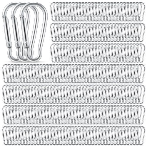 Yaocom 500 Pcs 2" Spring Snap Hooks Bulk Small Aluminum Alloy Clip Keychain Spring Snap Hook for Hanging Camping Hiking Traveling Fishing Outdoor (Silver)