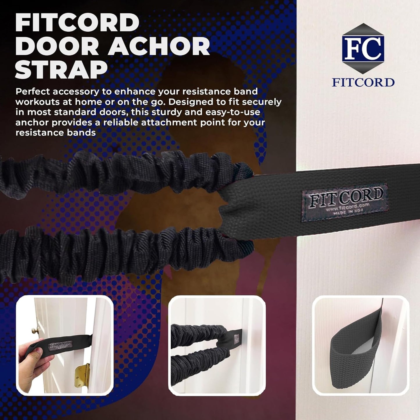 American Made FITCORD Resistance Bands 2 Pack with Door Anchor- Home Workout Equipment Set - Secure & Durable, Body Stretching & Strength Training for Men & Women - 7lb & 18lb Bands