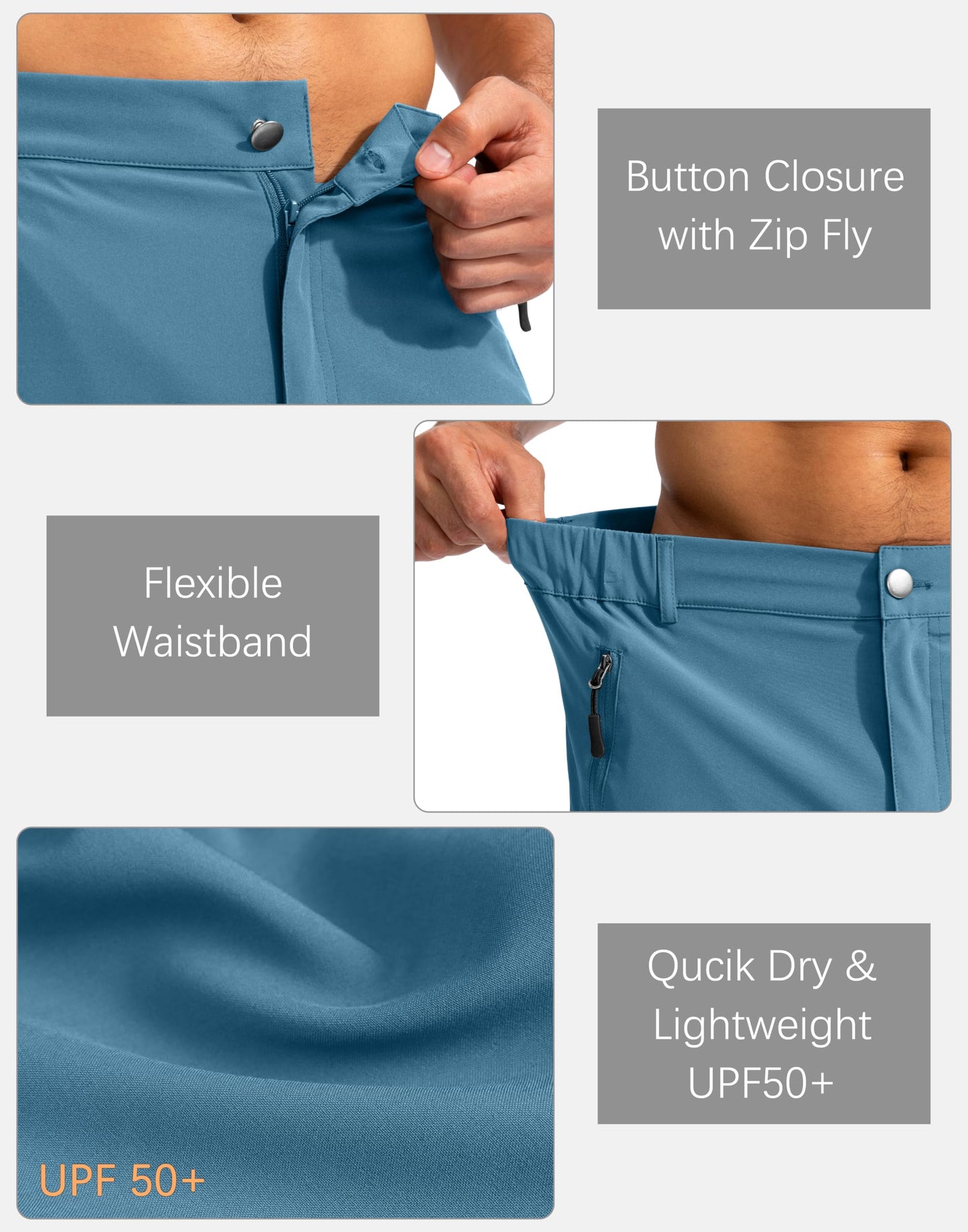 Pudolla Men's Hiking Cargo Shorts 9" Lightweight Outdoor Work Shorts for Men Travel Golf Camping Casual with 5 Zipper Pockets(Sea Blue Medium)