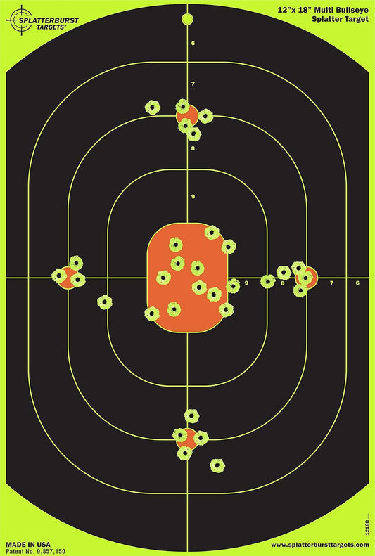 Splatterburst Targets - 12 x 18 inch Bullseye Splatter Target - Easily See Your Shots Burst Bright Fluorescent Yellow Upon Impact - Made in USA