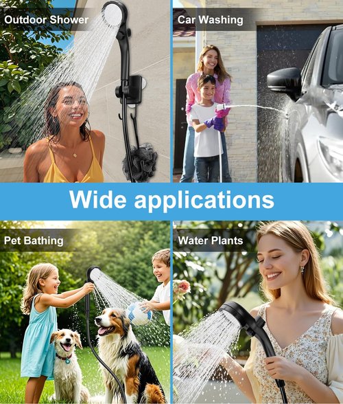 WADEO Portable Shower, 8000mAh Rechargeable Camping Shower Pump with 10 Spray Modes, Fahrenheit Display, IPX7 Waterproof, Ideal for Outdoor Camping, Travel, Car Washing, Pet Bathing