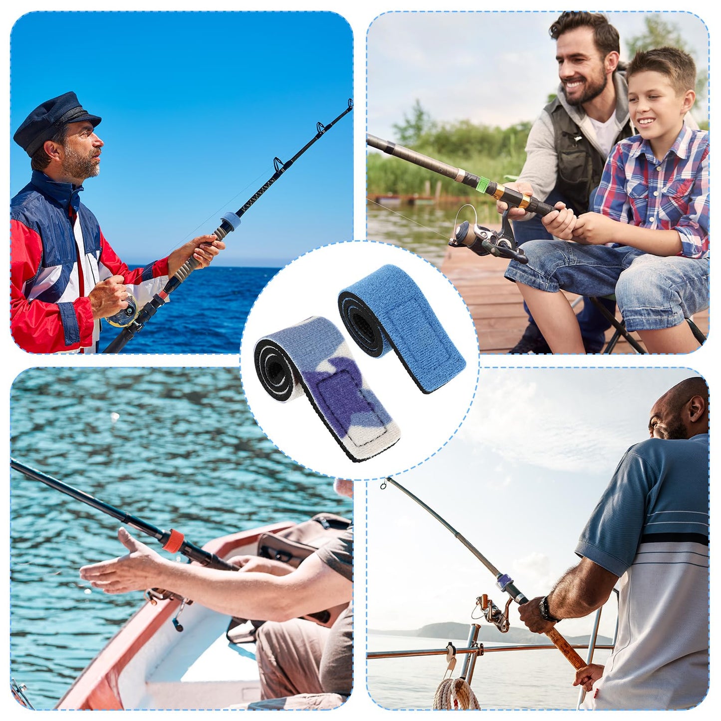 Jeffdad 12 Pcs Fishing Rod Straps, Fishing Rod Ties, Fishing Belt Fishing Rod Holder Strap, Elastic Fishing Tackle Ties Casting Rod Bands