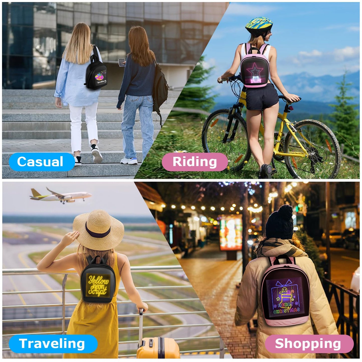 arimepi LED Backpack,LED Backpack with Programmable Full Color Display,Ideal gift for birthday/Christmas T6(black)