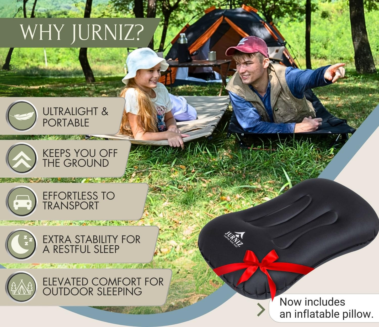 JURNIZ Ultralight Camping Cot for Adults and Kids; Supports up to 330lbs; 4.85lbs Ultralightweight Portable Camping Bed for Hiking, Camping and Backpacking with Carry Bag (Green)