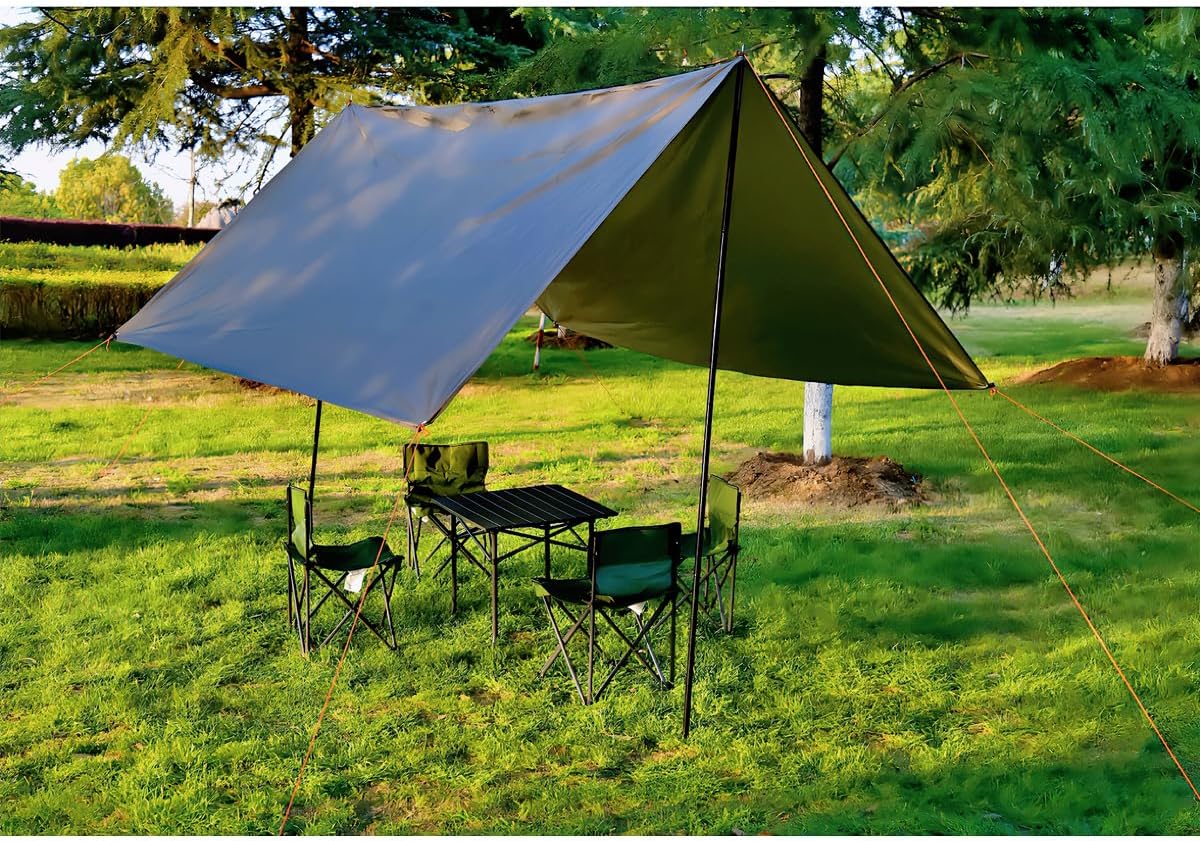 9.8'x9.8' Waterproof Tent Footprint Camping Tarp with 6 Pcs Ultralight Tent Stakes