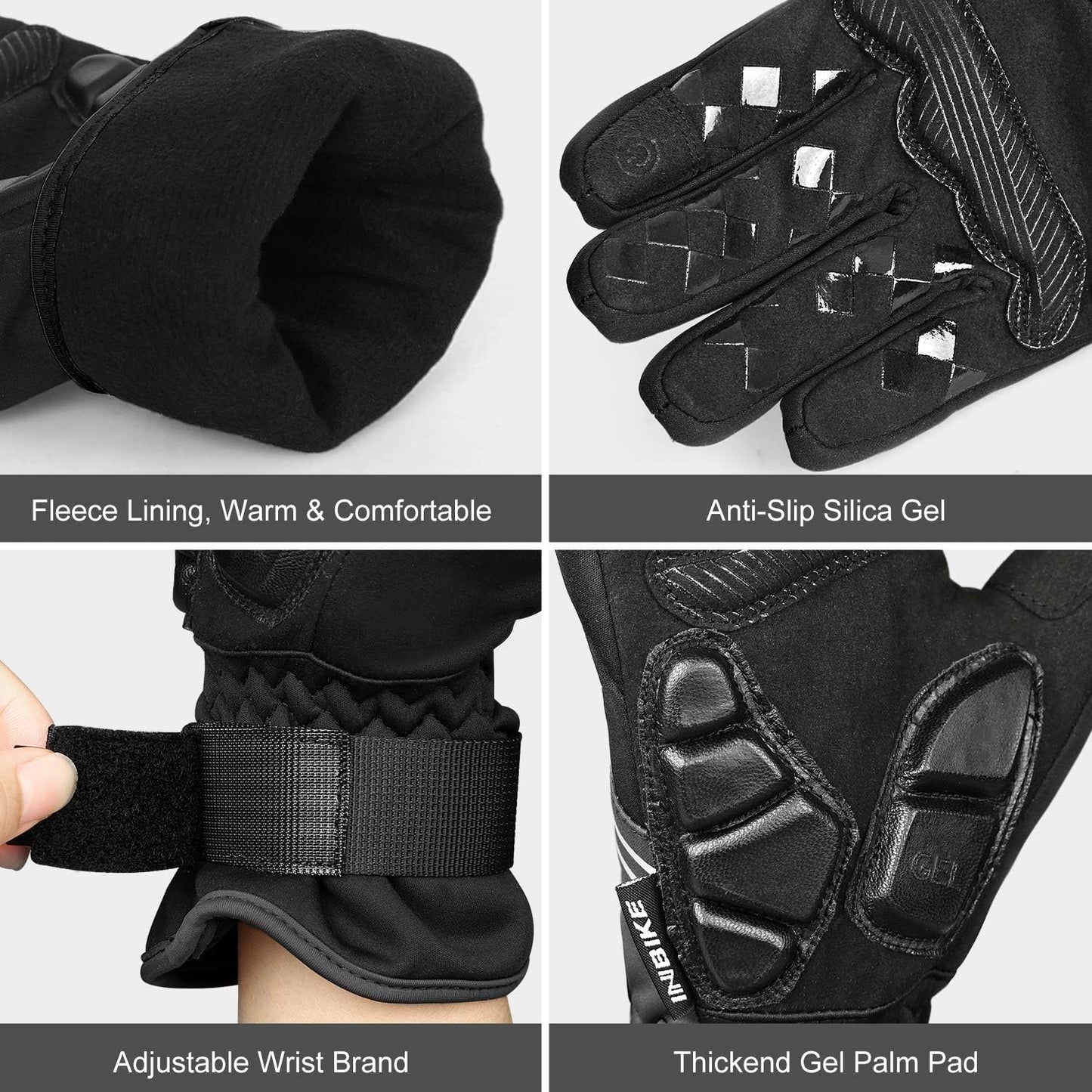 INBIKE Cycling Gloves for Men Winter Windproof Reflective Thermal Gel Pads Touch Screen