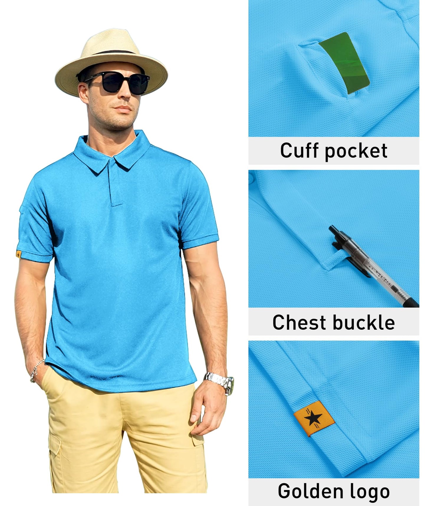 ZITY Mens Polo Shirt Short Sleeve Sports Tactical T-Shirt Athletic Golf Polos Daily Casual Stylish Collared Shirts for Men SkyBlue 3X-Large