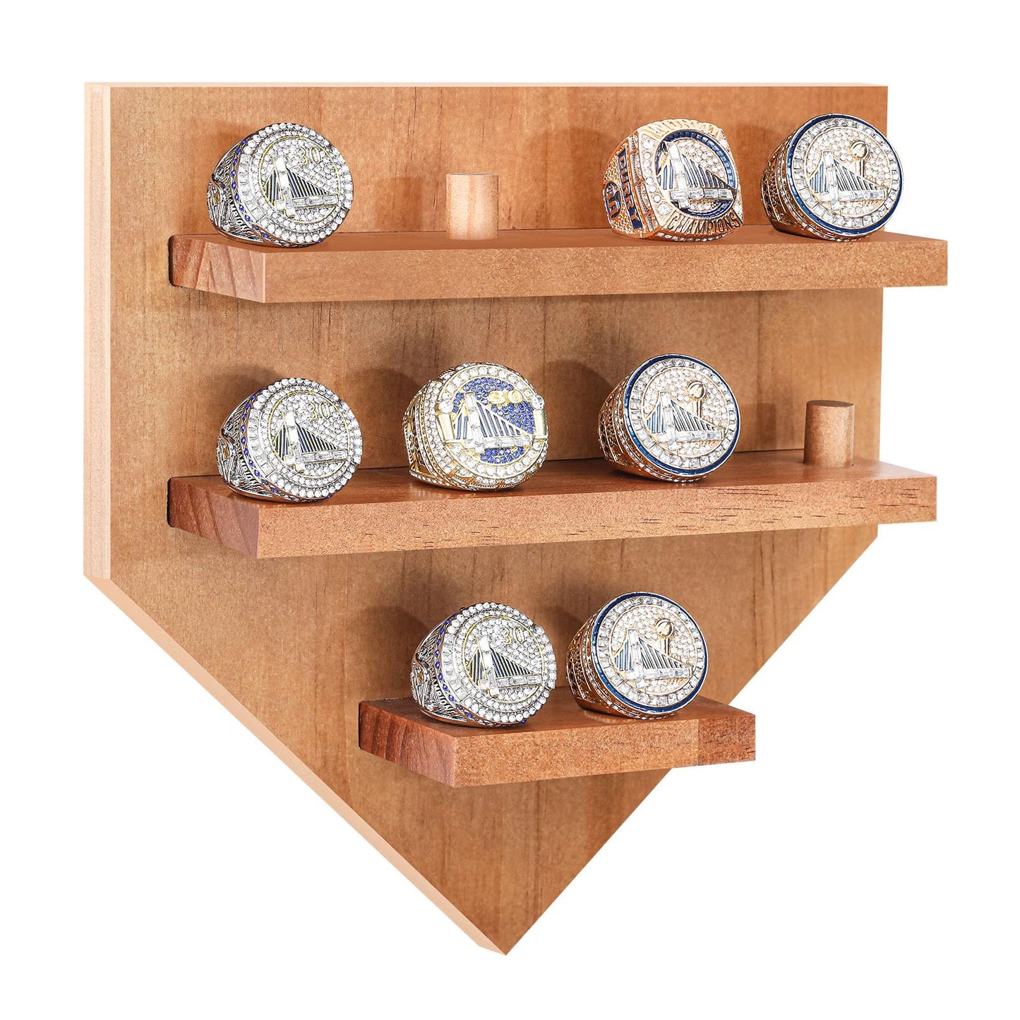 Foilswirl Championship Ring Display Case - 10 Posts Sports Holder Stand 8.6 x 8.5 In Wall Mount Storage Organizer - Gift for Baseball Basketball Football Softball Men Award