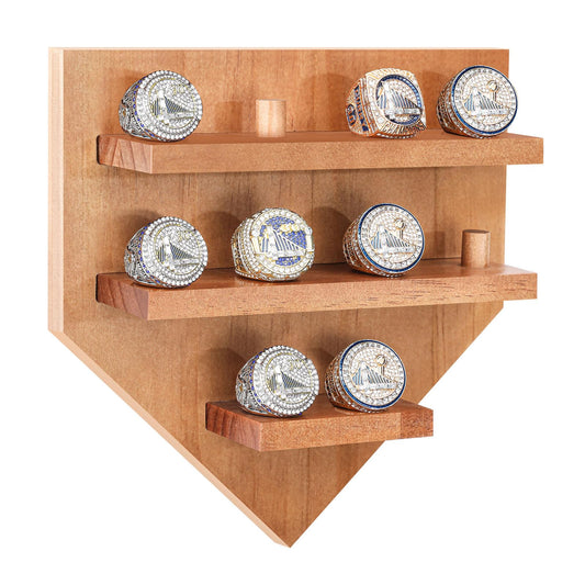 Foilswirl Championship Ring Display Case - 10 Posts Sports Holder Stand 8.6 x 8.5 In Wall Mount Storage Organizer - Gift for Baseball Basketball Football Softball Men Award