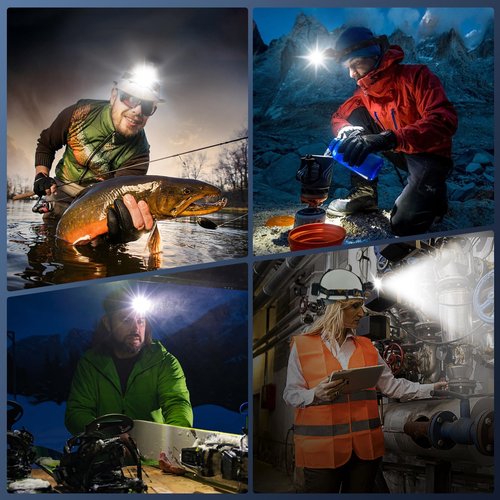 TIROFLX 12 Modes 4000 Headlamp Motion Sensor Red Warning Adjustable Focus Energy Saving, More Than 95 Hour Standby Head Lamp, IP65 Waterproof and 125° Head Light for Camping Hiking Hunting Hardhat