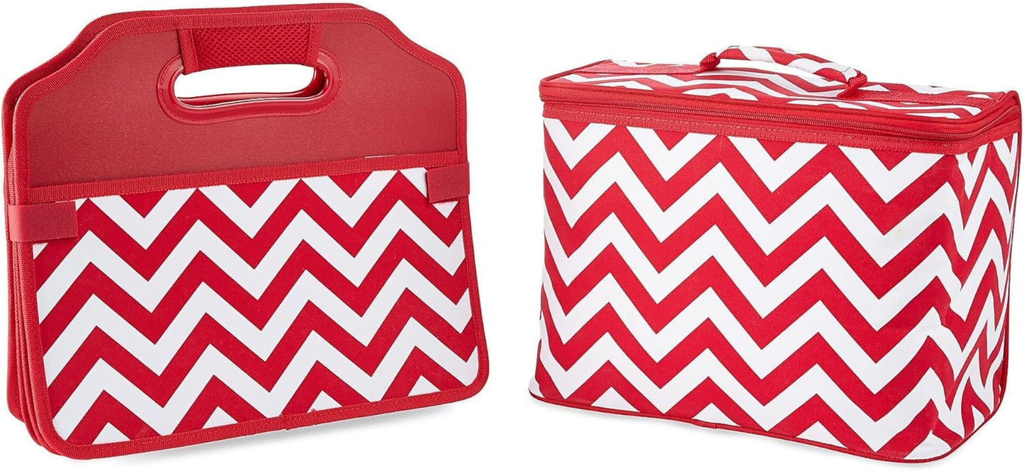 Picnic at Ascot Original Folding Trunk Organizer With Cooler, Red Chevron