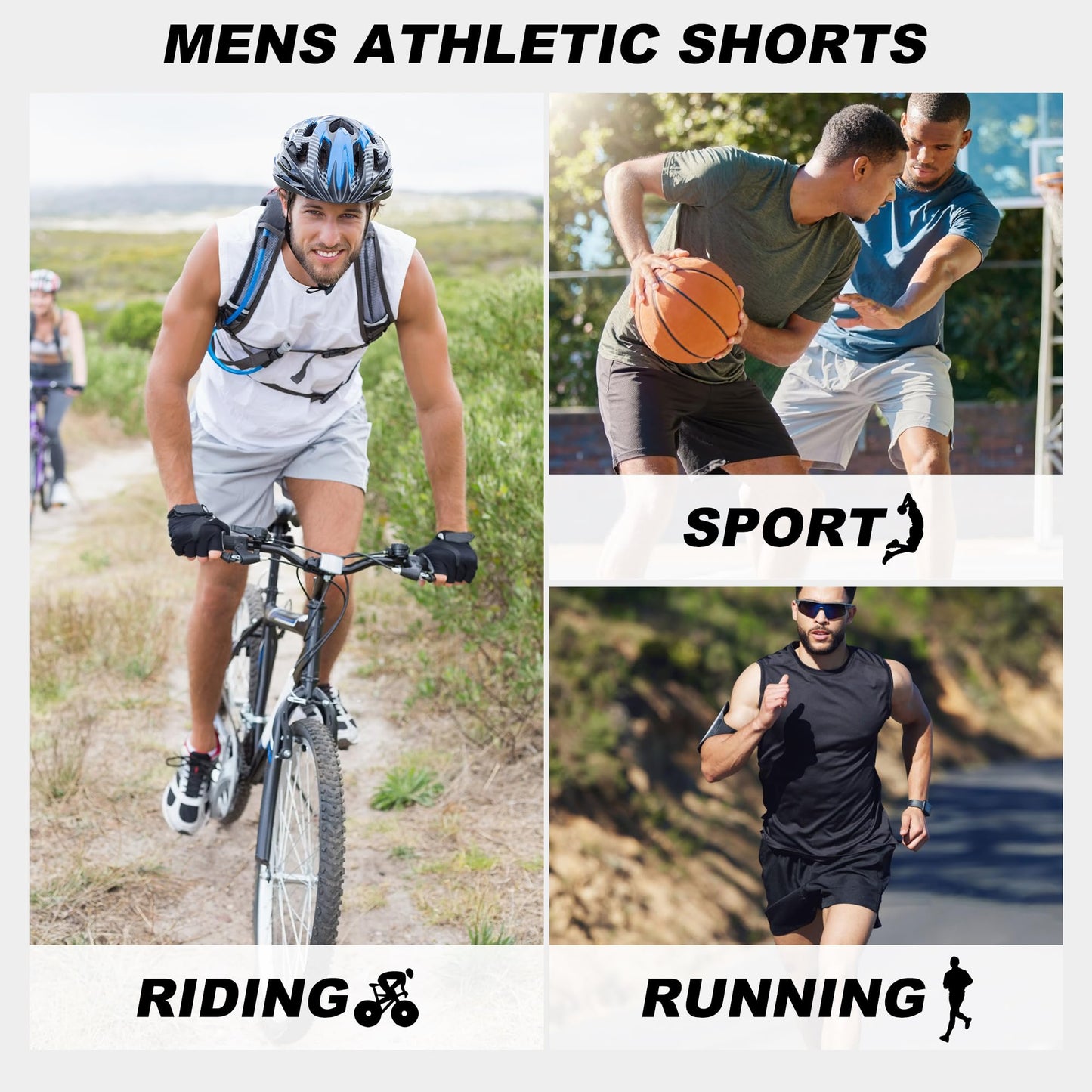 BVNSOZ Men's Athletic Shorts with Pockets and Elastic Waistband Quick Dry Workout Shorts for Men, Black x 5, M