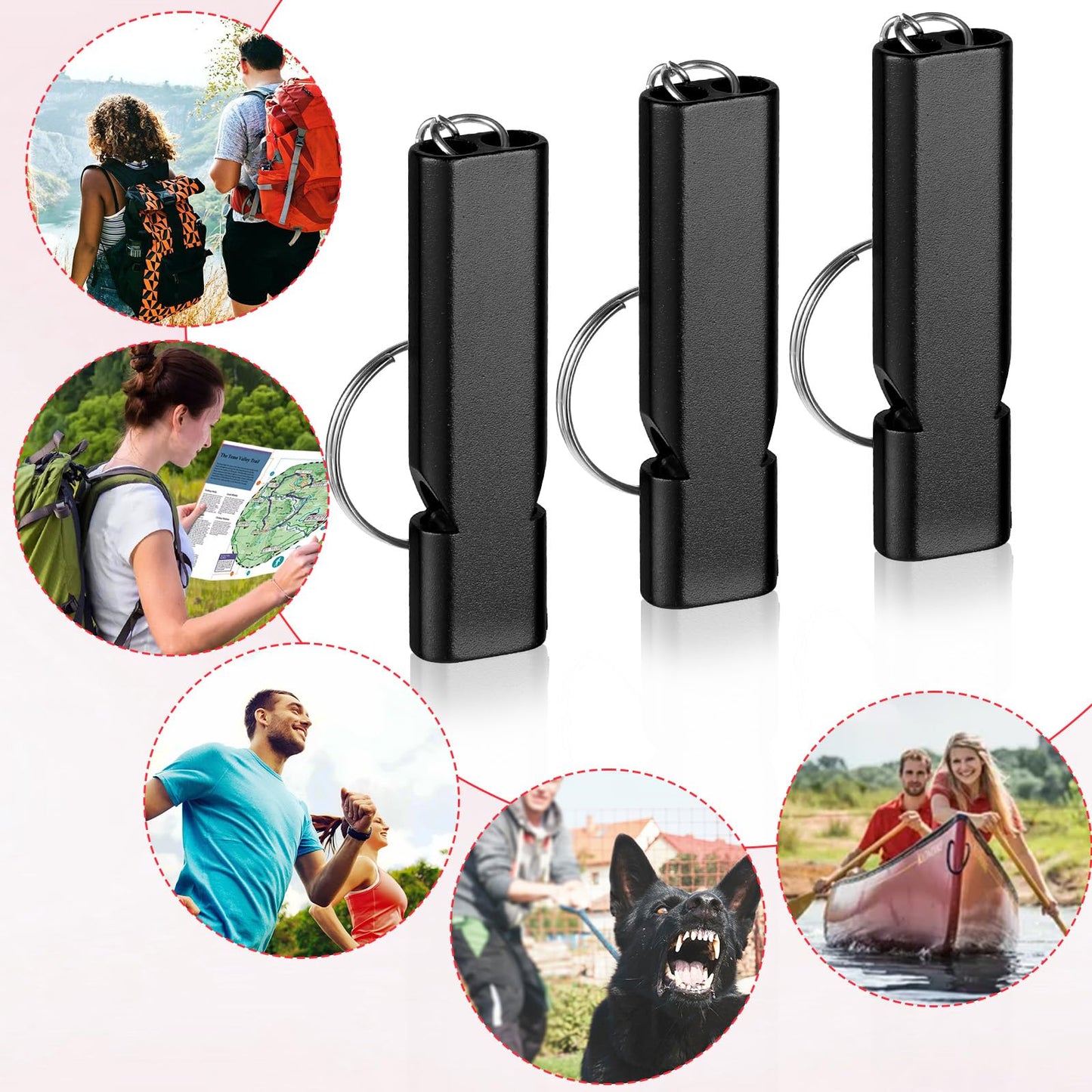 AOZUO 6PCS Emergency Whistles, Loud 120dB Double Tube Whistle Aluminum Alloy Safety Whistle Survival Whistles with Keychain for Outdoor Camping Hiking Hunting Boating Backpacking(Black)