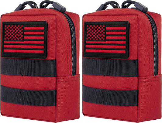 IronSeals 2 Pack Tactical Molle EDC Pouch Multi-Purpose Compact Pack Water-Resistant Utility Pouch with Flag Patch