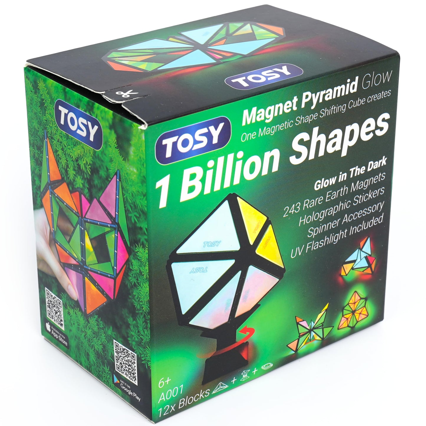 TOSY Magnet Pyramid Glow - 1 Cube Transforms into 1 Billion Shapes (Bunny, Egg, Flowers, Hearts), Easter Basket Stuffers Gift, 12 pcs, 243 Magnets, Glowing, Holographic Design, Puzzle/STEM Toy