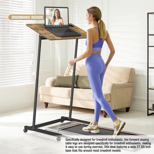 Eocnrhe Treadmill Desk, Mobile Small Standing Desk with Wheels for Walking Pad, Portable Table for Laptop, Rolling Table Adjustable Height, Bedside Table
