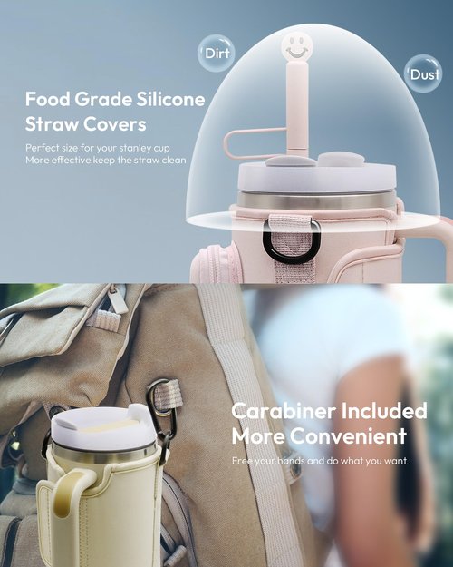 BILTRTE Water Bottle Carrier Bag for Stanley 40oz Tumbler with Phone Pocket, Water Bottle Holder Pouch with Adjustable Strap & Straw Cover for Hiking Travelling Camping