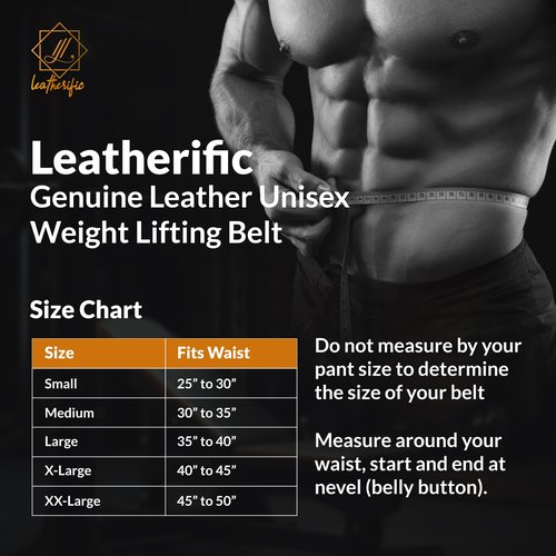 Leatherific | Genuine Leather Weight Lifting Belt | 8 mm Thick, 4" Wide | Heavy duty, Padded, Steel Buckle | For Bodybuilding, Cross Training, Weight Training, Lumbar Support (M(Fits 30"-35"), Pecan