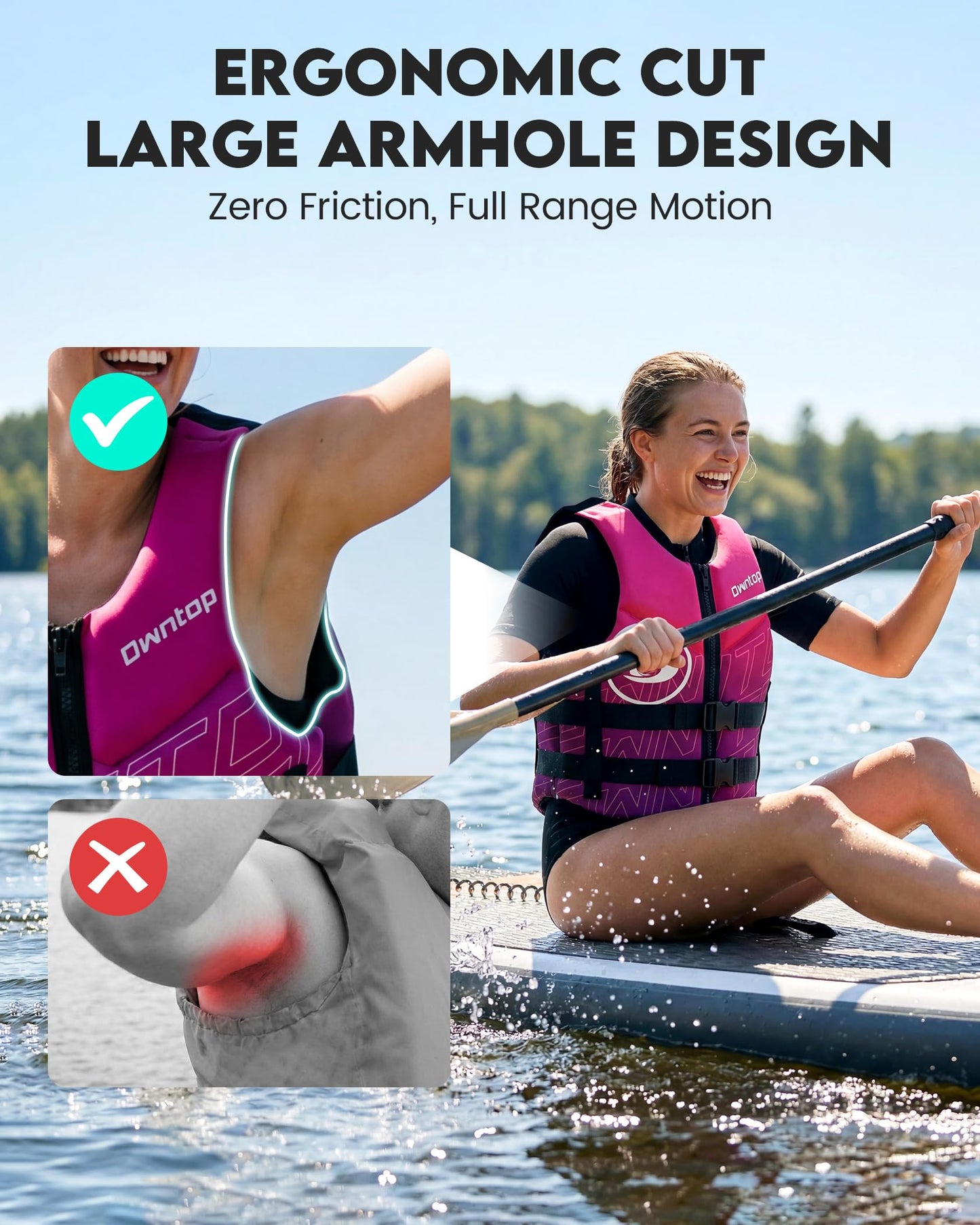 Owntop Swim Vest Adult Water Sport Vest Neoprene Floaties for Swimming, Boating, Kayaking, Fishing | Adjustable Zipper Dual Buckle Foldable Kayak Vest Jacket