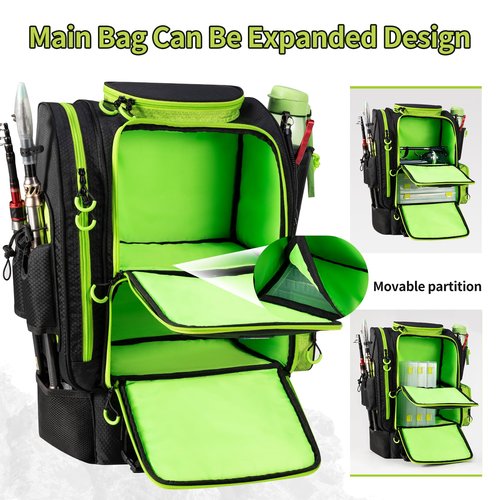 BLISSWILL Large Fishing Backpack with Cooler for 3 Tackle Boxes - Fishing Bag with Rod Holders for Camping and Hiking