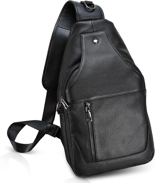 Full Grain Leather Crossbody Sling Bag Chest Backpack Outdoor Travel Hiking Sports Daypacks