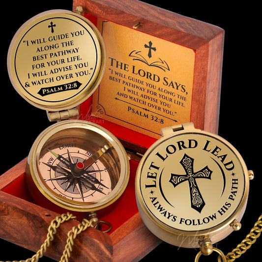 MYSTICKRAFT Engraved Brass Pocket Compass Gift - Psalm 32:8, First Communion Gifts, Baptism Gifts for Boys, Confirmation Gifts, Gifts for Men, Catholic Religious Christian Easter Gifts for Kids
