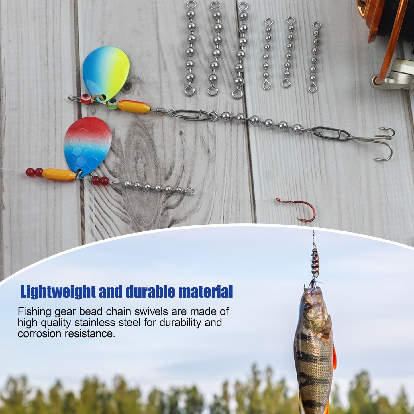 Fishing Bead Chain Swivels Stainless Steel Catfish Swivels Catfish Tackle Catfish Fishing Swivels High Speed Roller Swivels Chain Rig Fishing Tackle Gear for Freshwater Saltwater (4.5-60PCS)