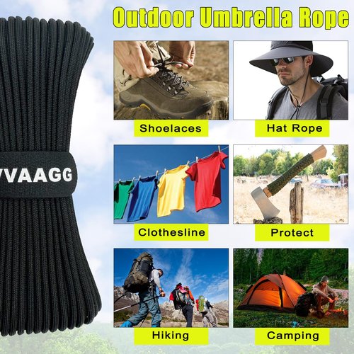 VVAAGG 1000 Black Paracord Rope 100FT Utility Nylon Heavy Duty 12 Strand Parachute Cord for Camping, Tent, Clothsline, Outdoor Hiking, Fishing, Survival Braceletand, Marine Weatherproof Rope (100FT)