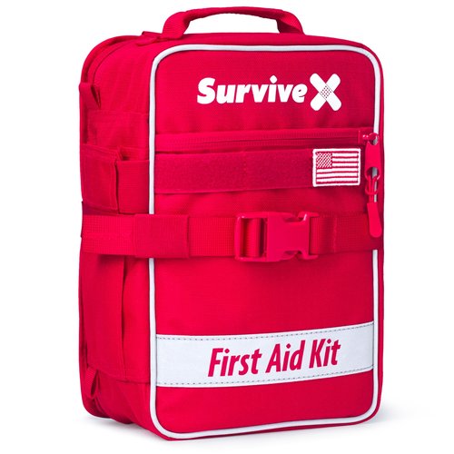SurviveX Large First Aid Kit for Car, Travel & Home - Emergency Kit for Hiking, Camping, Backpacking and Outdoors - Includes Zip Stitch Wound Closure Strips
