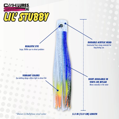 C&H, Lil Stubby Lure, Pink/White Skirt, Flat Head, 5.5 in / 14 cm