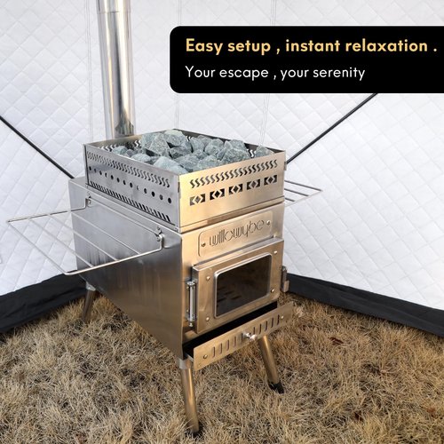 WillowyBe Outdoor Sauna Hot Tent Stove, Rocket Stove Heater, Portable Camping Wood Stove for Dry Sauna, Cooking for Husband and Friends
