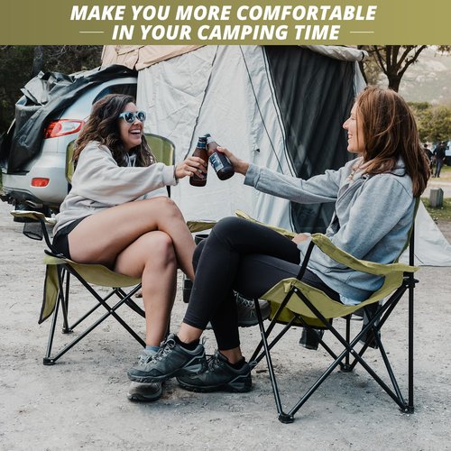 SAILARY 2PCS Folding Outdoor Beach Camp Chair with Cup Holder, Storage Pocket, Waterproof Bag Outdoor Arm Chair, Supports 225LBS, Red