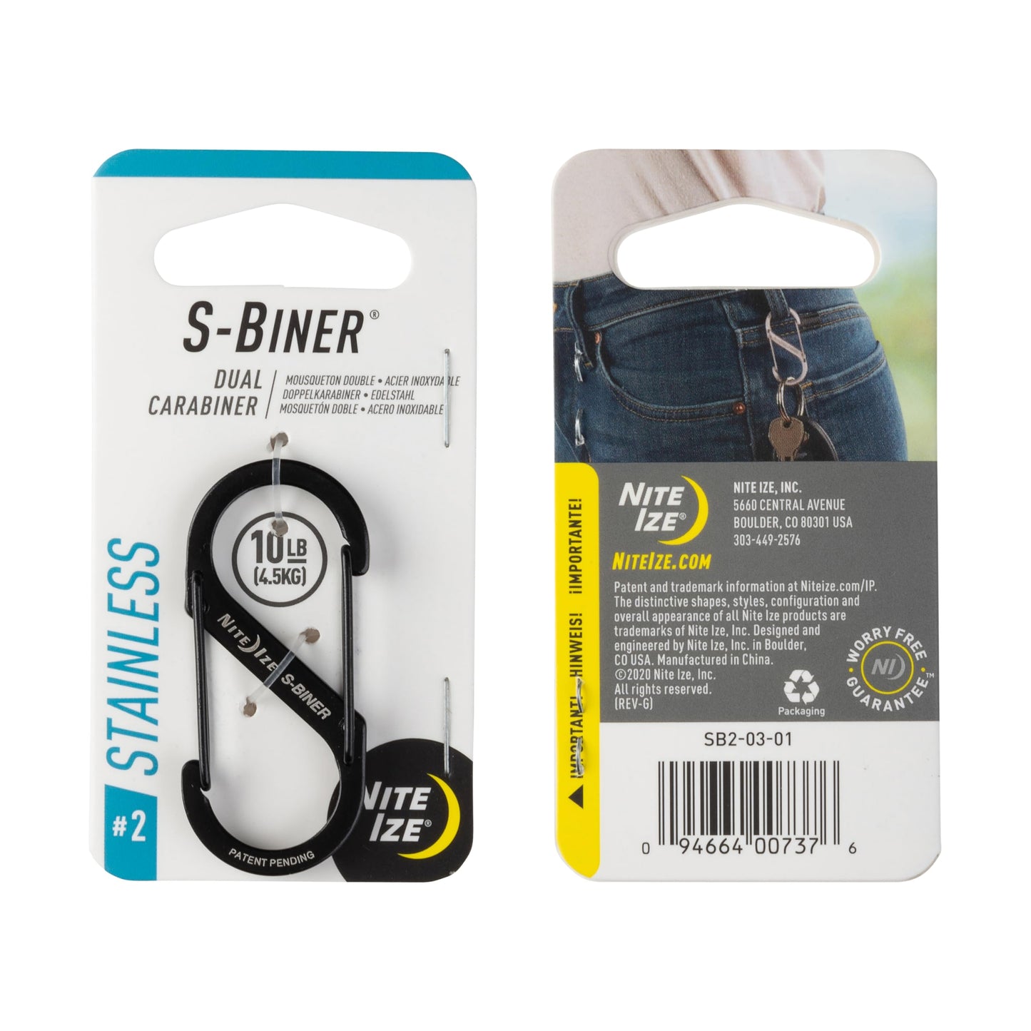 Nite Ize S-Biner Stainless Steel Dual Carabiner - Multi Purpose Dual Carabiner Clip - Great for Camping Supplies & Hiking Essentials - Secure Key Holder - Size 2, Black (8 Pack)