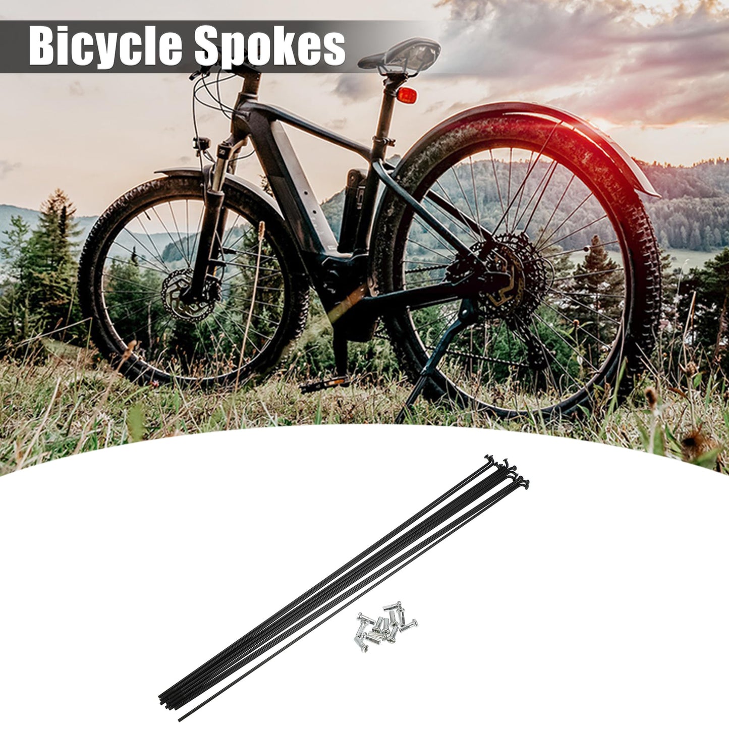 X AUTOHAUX 12 Pcs 14G J Bend 293mm x 2mm Bike Bicycle Spokes with Nipples Steel Black