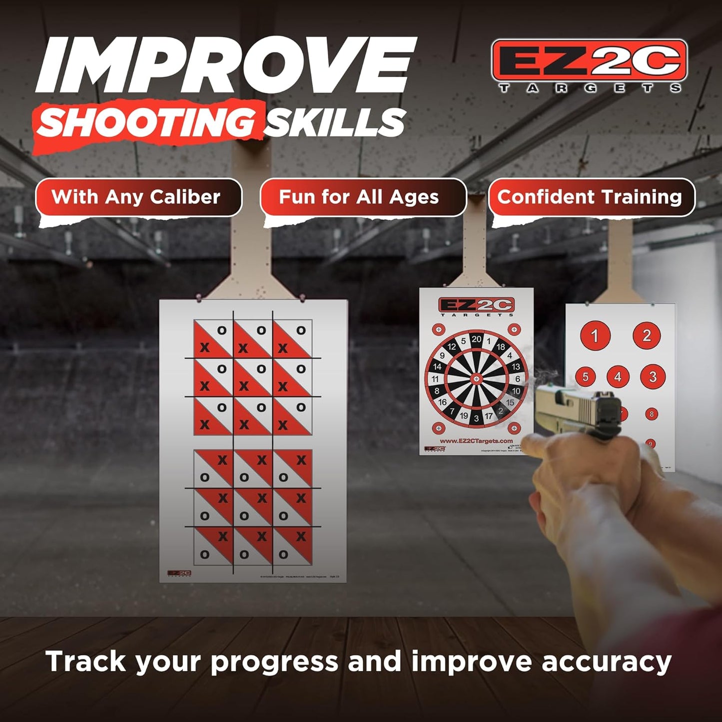 5 Style Gun and Rifle Paper Targets Bundle Pack for Shooting by EZ2C ~ Highly Visible and Bright Game Target ~ for Gun Range or Outdoor Use ~ 11" x 17"