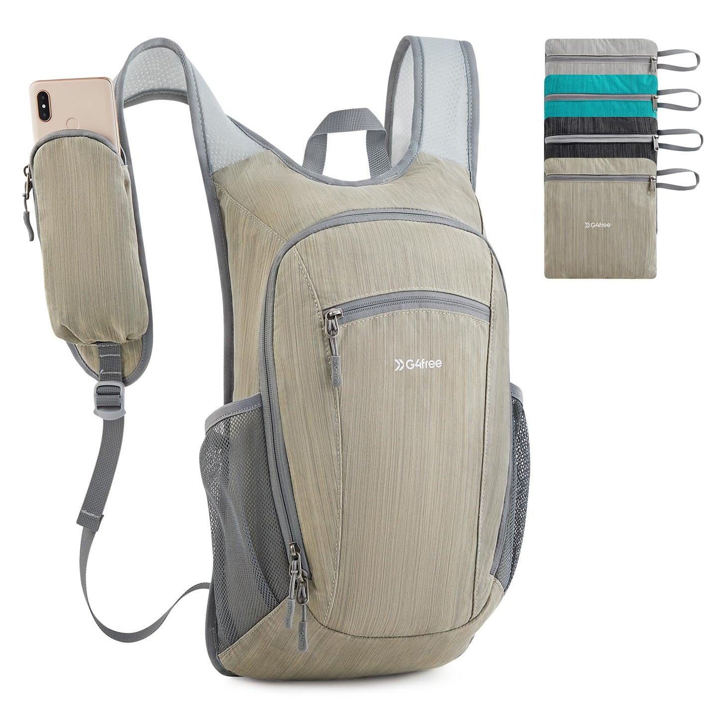 G4Free 15L Hiking Daypack Lightweight Travel Backpack Packable Outdoor Casual Foldable Shoulder Bag (Beige)