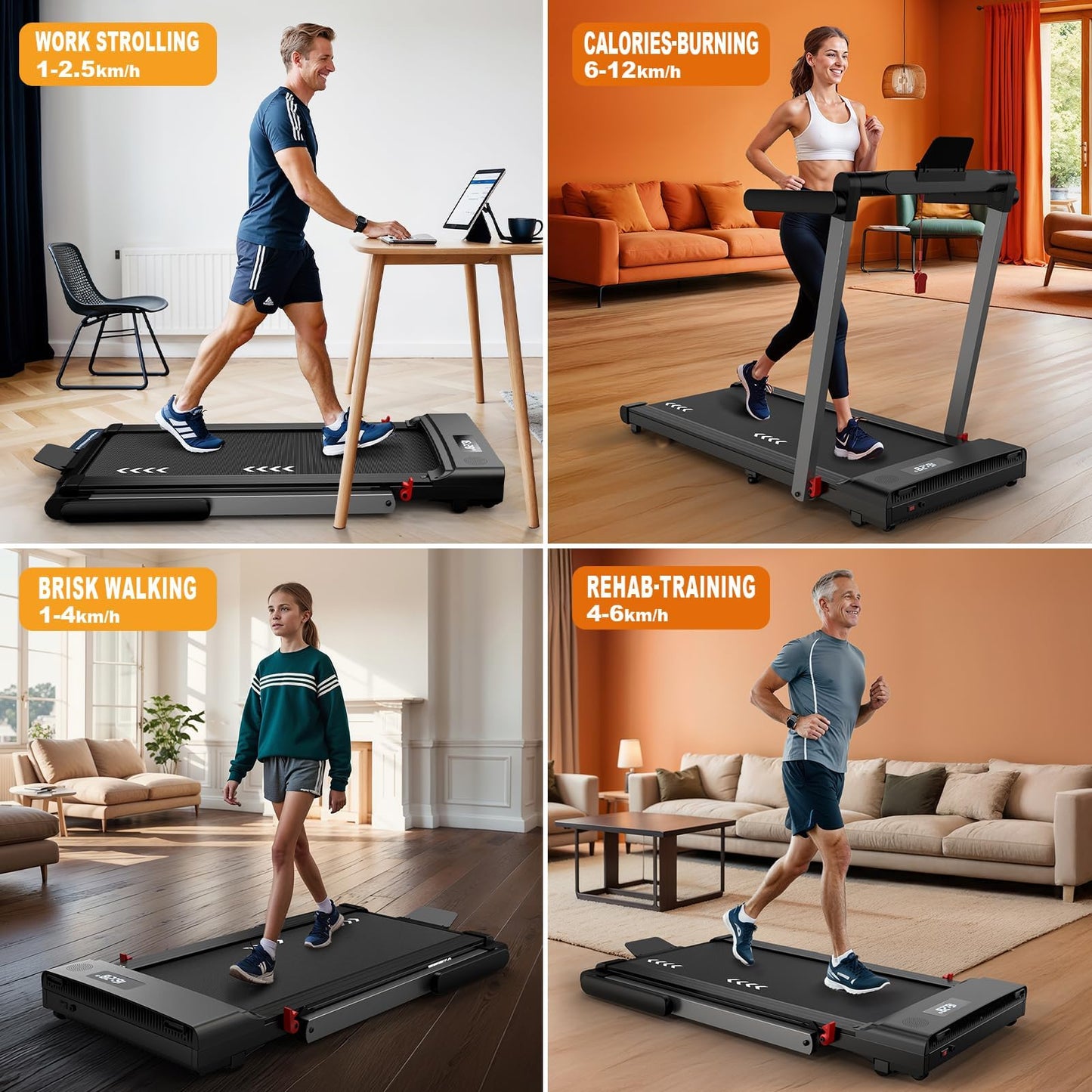 Foldable Treadmill for Home Walking Pad: 2 in 1 Walking Pad with Handle Bar & Bluetooth Speaker- Under Desk Treadmills with Dual LED Display and 12 preset Programs, APP Compatible