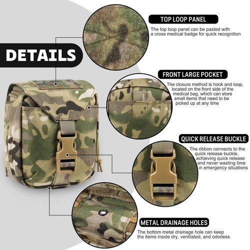 CASONMMAX Tactical Medical Pouch，Rip Away Ifak Pouches,Tear Off First Aid EMT MOLLE Trauma Kit EDC Bag. (MC)