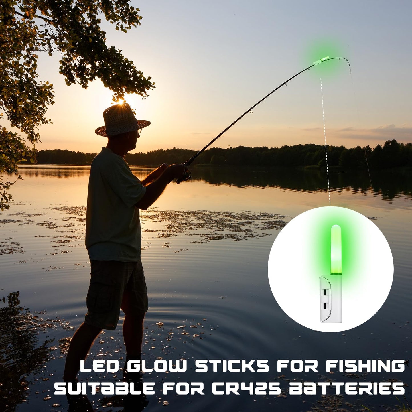 Retisee 9 Pcs 2.5 Inch Fishing Glow Sticks LED Fishing Pole Light Night Fish Strike Alert Glow Stick Bite Alarm Night Fish Rod Waterproof Luminous Rod(Green,Classic Style)