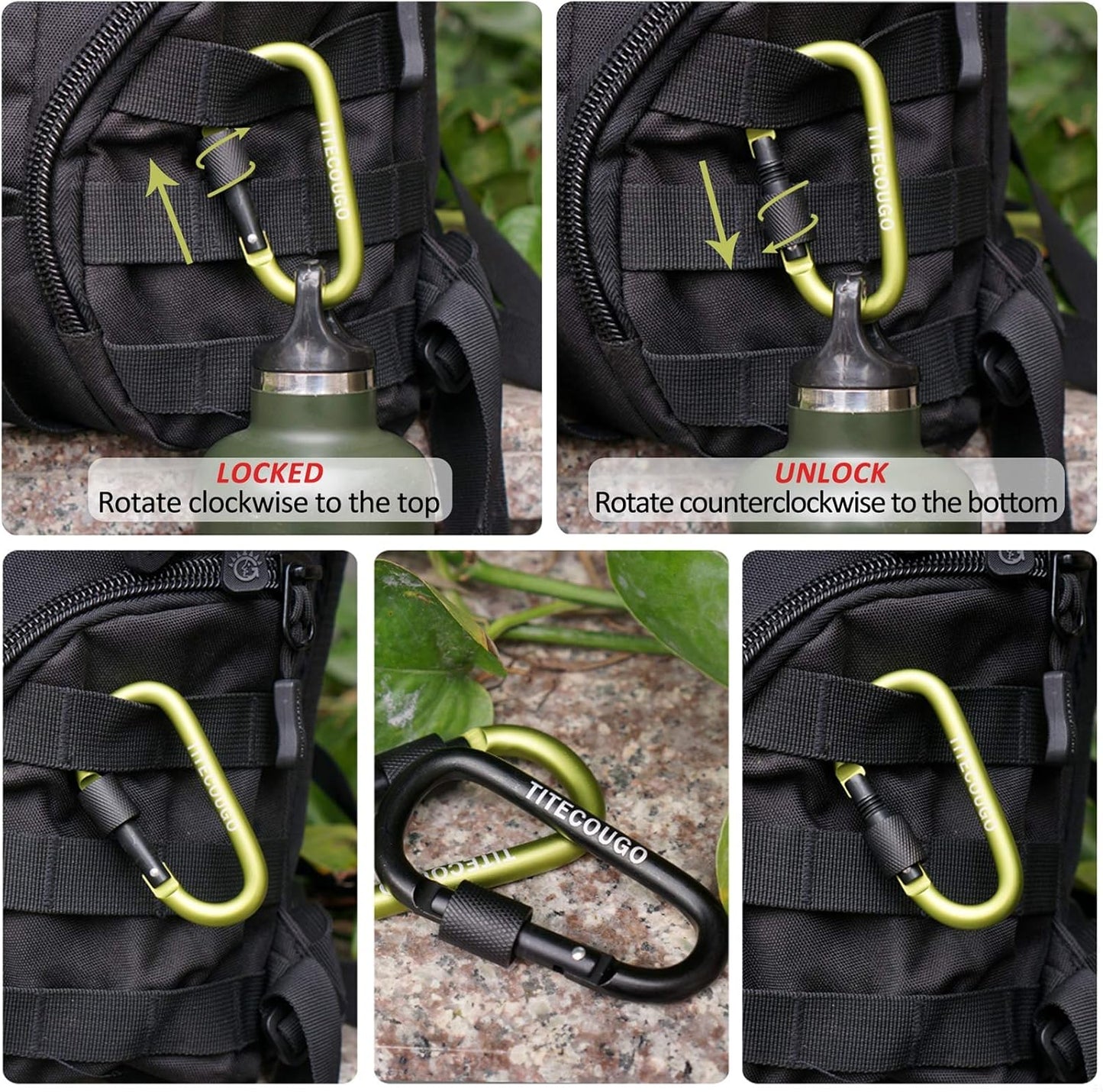 TITECOUGO Aluminum Alloy D-Ring Carabiner Key Chain Clip Hook for Camping Hiking Backpacking Outdoor Not for Climbing